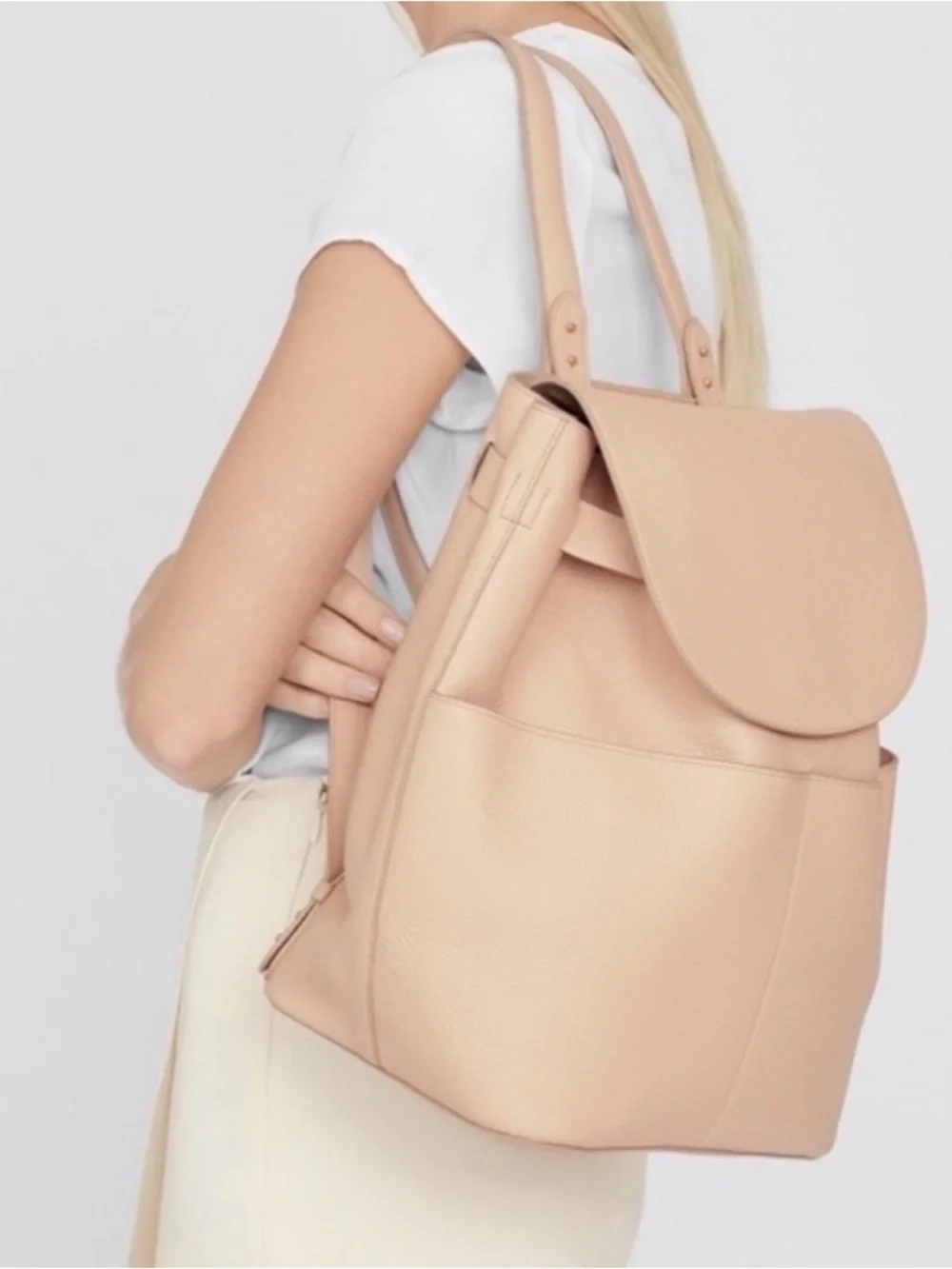 Cuyana 13 Inch Classic Pebbled Leather Backpack Tote in Blush